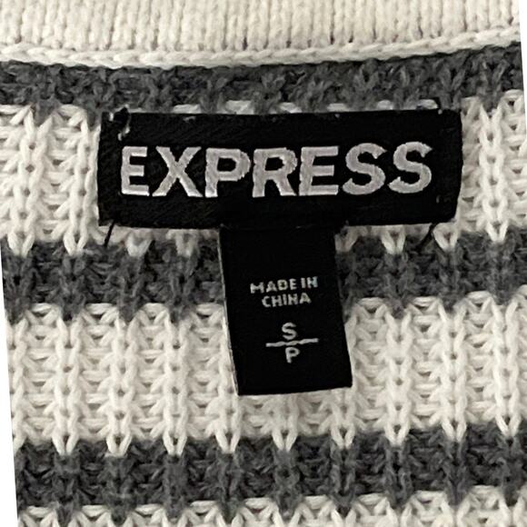 Express Striped Sweater Womens Size S Ivory Gray Vneck Preppy Casual Office - Picture 6 of 14